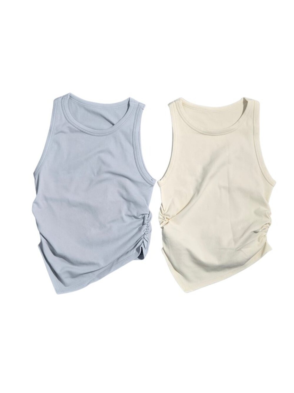 NWOT | OQQ 2-Pack Ribbed Tank Tops | Asymmetric Ruched | Periwinkle Blue & Cream